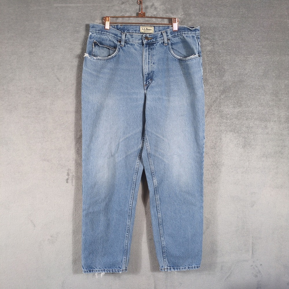LL Bean Mens Relaxed Fit Straight Leg Light‎ Wash Denim Jeans 36x32